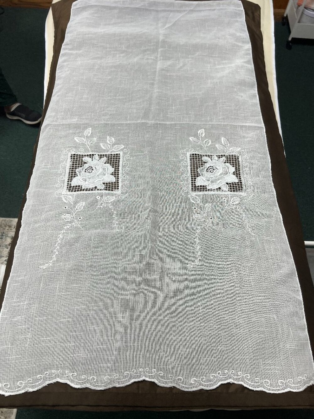 Vintage White Crochet Table Runner Dresser Scarf Rectangle Lace Doily Wedding